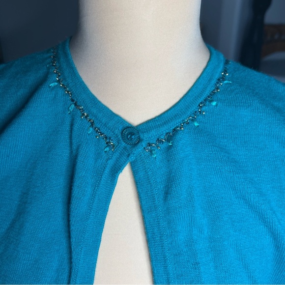 Y2K Vintage Women’s Size Small Blue Cardigan Sweater Sequins Embroidered Cottage - Picture 2 of 9